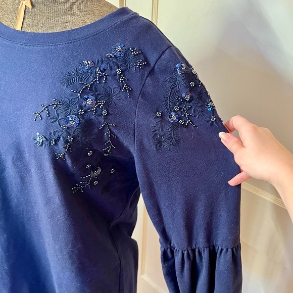 Lily Pulitzer Long Sleeve Navy Dress with Beaded Floral Accents sz XL - Picture 4 of 6